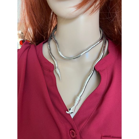Silver snake necklace choker chunky big statement oversized large necklace cobra - Picture 4 of 8